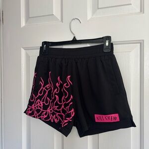 Kill Crew Women's Black Shorts with Pink Flames